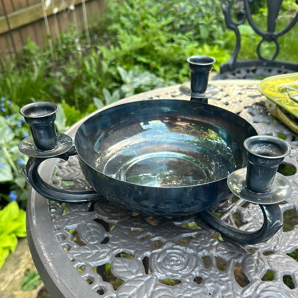 Vintage Electro Plated Decorative Centerpiece Bowl with Candleholder Stamped